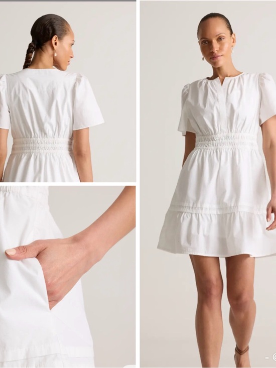 Quince Dresses & Skirts - Quince white poplin  Short Puff Sleeve Smocked Waist Mini Dress